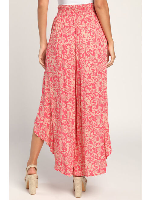 Lulus Breezy Beauty Pink Floral Print Flyaway Pants