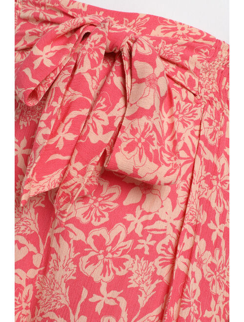 Lulus Breezy Beauty Pink Floral Print Flyaway Pants