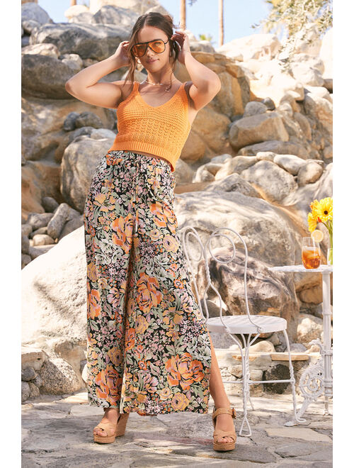 Lulus Capture the Blooms Black Multi Floral Print Wide Leg Pants