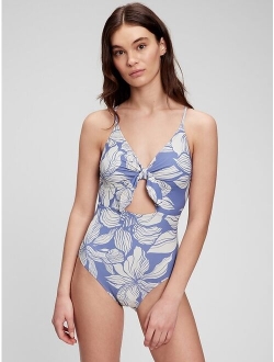 Recycled Bunny-Tie Cutout One-Piece Swimsuit for plus size