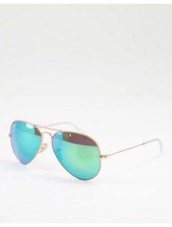 aviator sunglasses in gold with green mirror lens