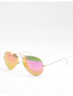 aviator sunglasses in gold with pink mirror lens