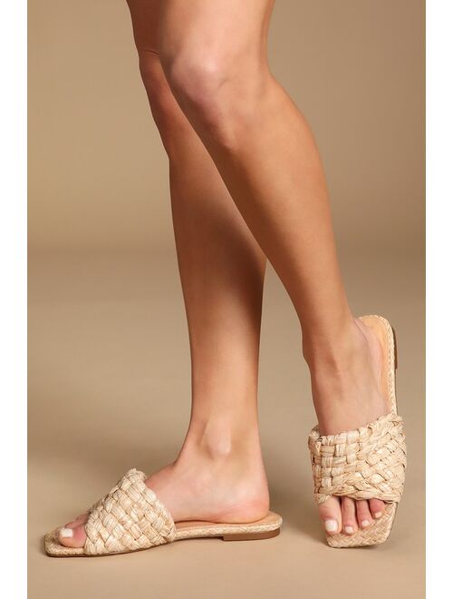 Lulus Bicknell Light Nude Raffia Woven Slide Sandals