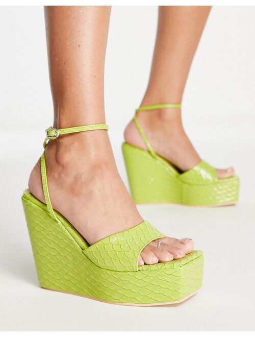 Public Desire Kempton wedge heeled sandals in lime snake