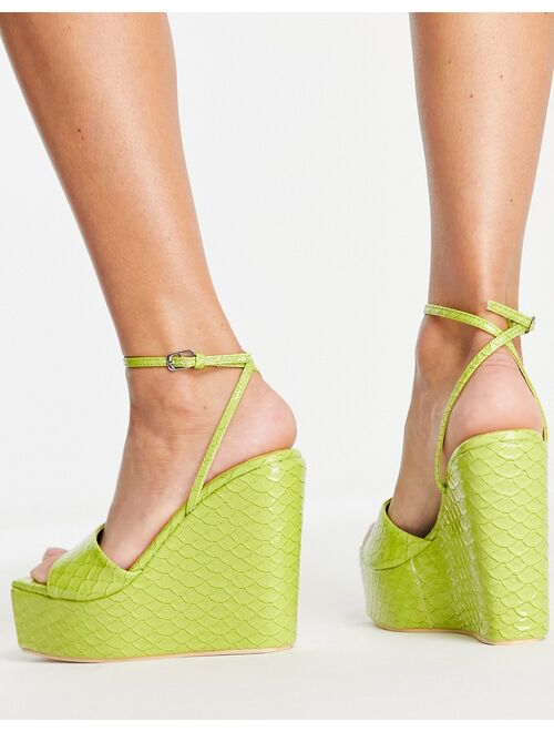 Public Desire Kempton wedge heeled sandals in lime snake