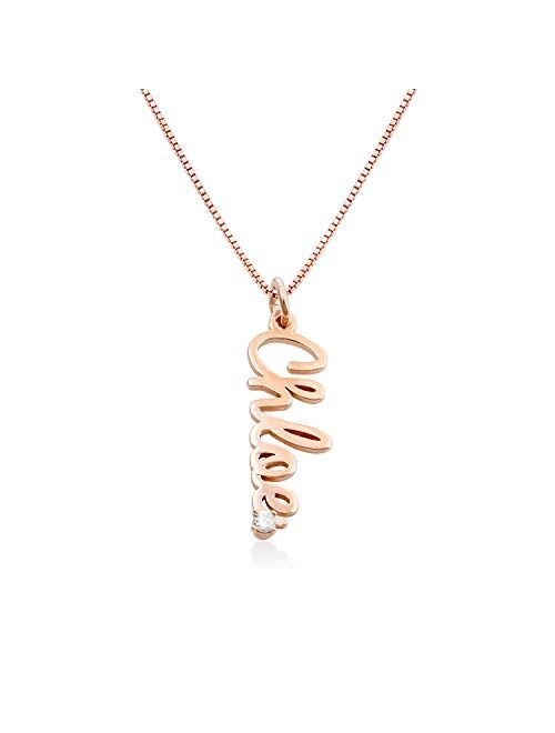 MyNameNecklace - Vertical Diamond Cursive Name Necklace in Sterling Silver for Women jewelry gift