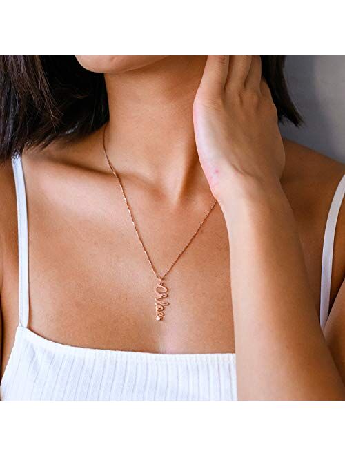 MyNameNecklace - Vertical Diamond Cursive Name Necklace in Sterling Silver for Women jewelry gift