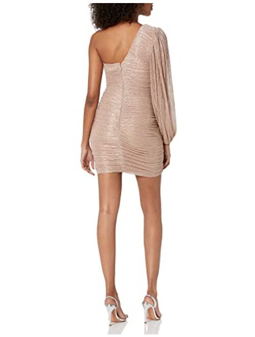 BCBGMAXAZRIA Women's Ruched One Shoulder Mini Dress with Long Relaxed Sleeve