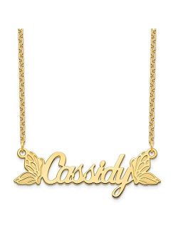 Roy Rose Jewelry Custom Made Personalized Name Necklace Pendant Cursive Butterfly Design, size 1.6" inches, in Gold-plated Sterling Silver