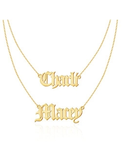 Dayofshe Layered 2 Names Necklace Personalized, Custom Double Chain Choker Necklace 18K Gold Plated Nameplate Pendant for Girls Women Mother