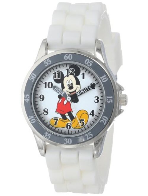 Accutime Disney Kids' MK1240 Silver-Tone Watch with White Rubber Band