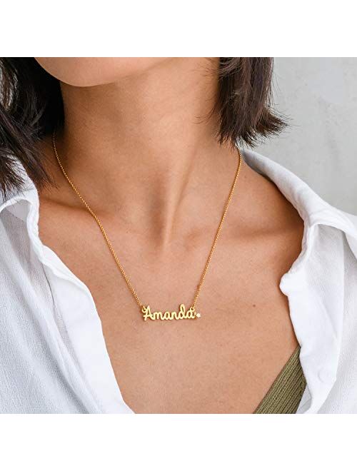 MyNameNecklace Personalized Cursive Name Necklace with Diamond in Sterling Silver 925 or Gold Plating - Custom Jewelry Gift for Her