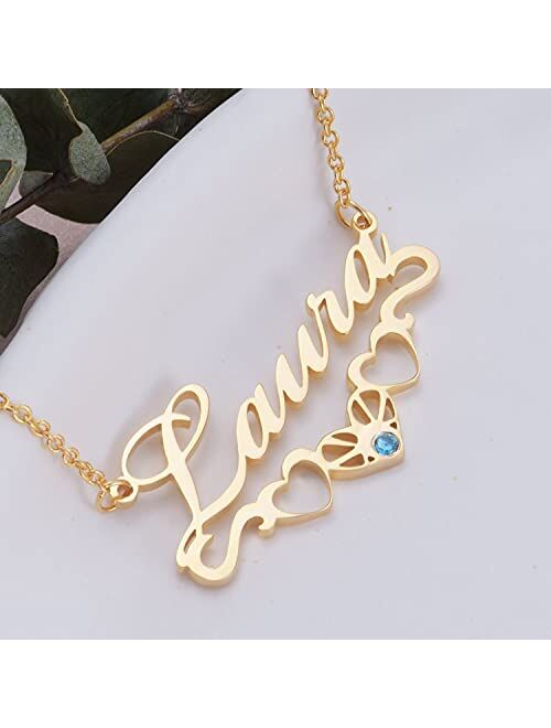 Ayafee Name Necklace Personalized 10K 14K 18K Gold Custom Name Necklace Nameplate Pendant Jewelry Gift for Women, Girls