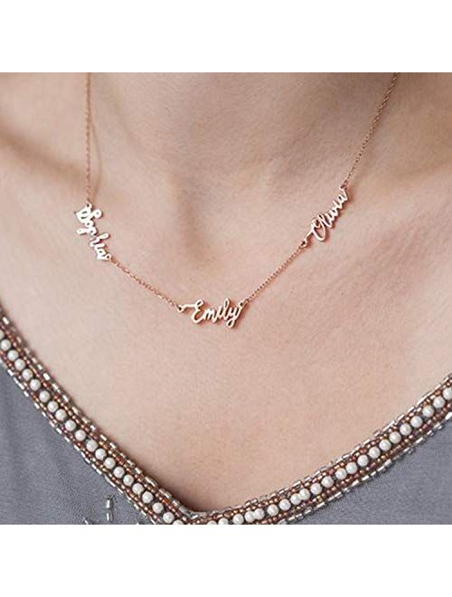LONAGO 925 Sterling Silver Personalized Name Necklace Custom Name Plate Necklace - One, Two,Three or More Names Necklace for Women Girls