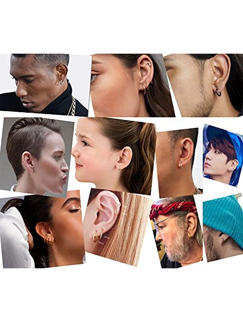 Earmark 12 Pairs 316L Surgical Steel Huggie Hoop Earrings Set Helix Cartilage Lobe Piercing Earring Hinged Earring Hypoallergenic, Gold,Silver,Color,Black-Tone, 8-10-12MM
