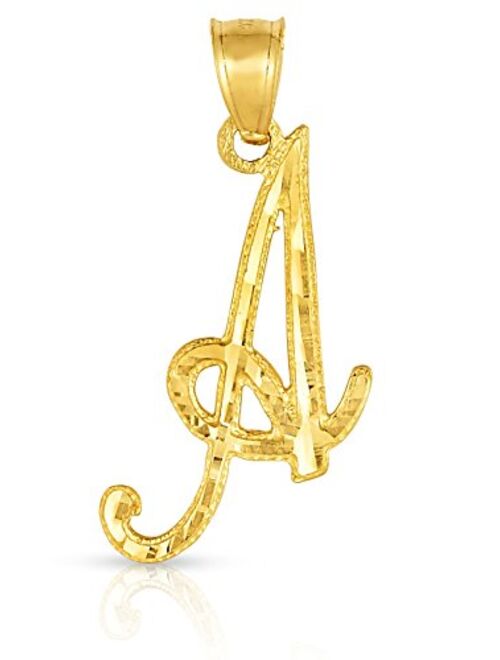 Floreo 10K Yellow Gold Charm Pendant Letter A-Z Personalized Alphabet Initial Name with optional 18 Inch Necklace