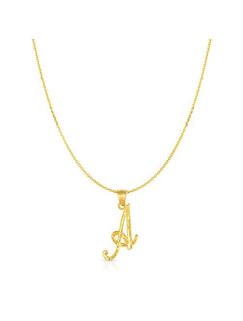 Floreo 10K Yellow Gold Charm Pendant Letter A-Z Personalized Alphabet Initial Name with optional 18 Inch Necklace