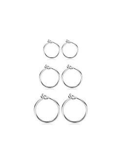 Fiasaso 3 Pairs 925 Sterling Silver Hoop Earrings For Women Girls Small Hoop Earrings Sleeper Earrings Piercing Jewelry Set 6MM 8MM 10MM