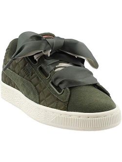 Women's Suede Heart Quilt Casual Sneakers with Ribbon Laces, Green