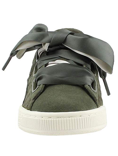 PUMA Women's Suede Heart Quilt Casual Sneakers with Ribbon Laces, Green