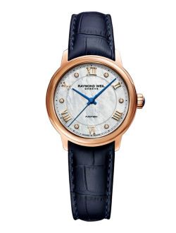 Women's Swiss Automatic Maestro Diamond Accent Blue Leather Strap Watch 31mm