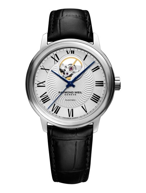 Raymond Weil Men's Swiss Automatic Maestro Black Leather Strap Watch 40mm 2227-STC-00659