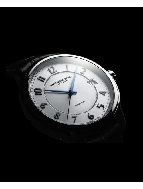 Raymond Weil Men's Swiss Automatic Maestro Black Leather Strap Watch  39mm