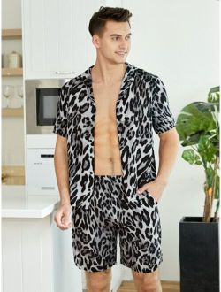 Men Random Leopard Print PJ Set