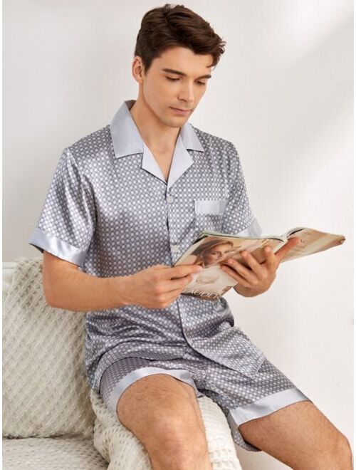 Shein Men Geo Print Satin Pajama Set