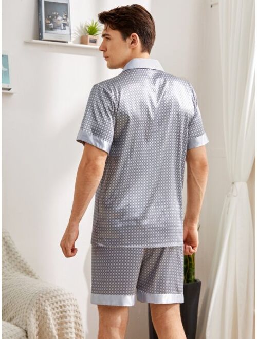 Shein Men Geo Print Satin Pajama Set