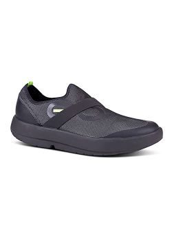 OOFOS OOmg Fibre Low Shoe, Black & Gray - Lightweight Recovery Footwear - Reduces Stress on Feet, Joints & Back - Durable, Breathable Fabric - Machine Washable