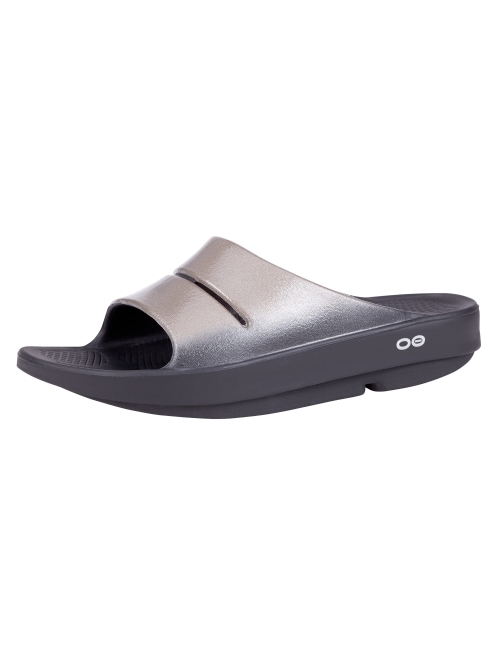 OOFOS OOahh Luxe Slide Sandal - Lightweight Recovery Footwear - Reduces Stress on Feet, Joints & Back - Machine Washable - Hand-Painted Treatment - Women's