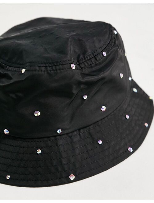 My Accessories embellished satin bucket hat in black