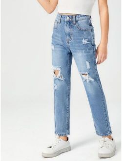 Girls High Waisted Ripped Jeans