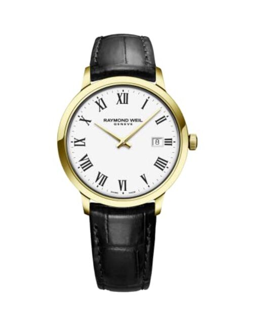 Raymond Weil Men's Toccata Gold Tone Swiss Quartz Watch with Leather Calfskin Strap, Black, 18 (Model: 5485-PC-00300)