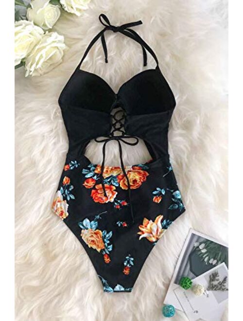 CUPSHE Women's One Piece Swimsuit Cutout Halter Lace Up Twist Bathing Suit