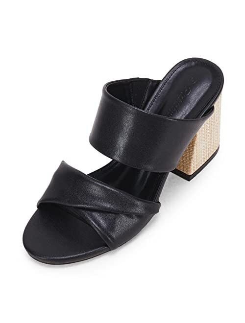 PiePieBuy Womens Heeled Sandals Two Straps Open Toe High Block Chunky Backless Slip-on Mules Shoes