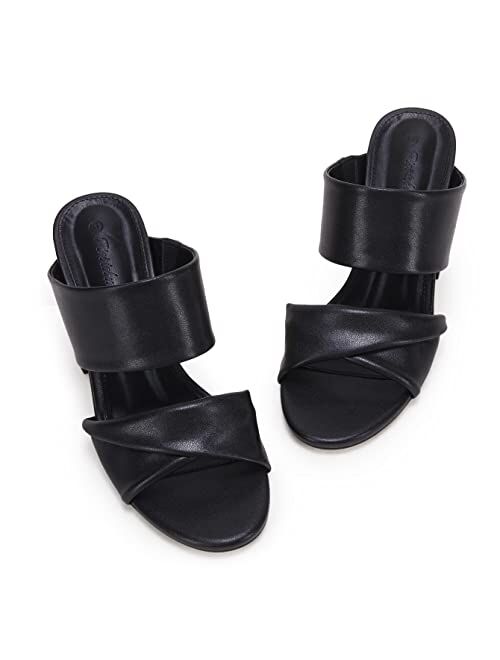 PiePieBuy Womens Heeled Sandals Two Straps Open Toe High Block Chunky Backless Slip-on Mules Shoes