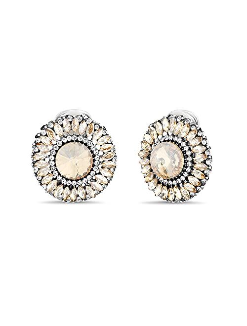 Badgley Mischka Antiqued Finish Round Champagne Rhinestone Clip On Earrings for Women