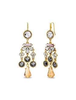 French Wire Teardrop Rhinestone Chandelier Earrings for Women
