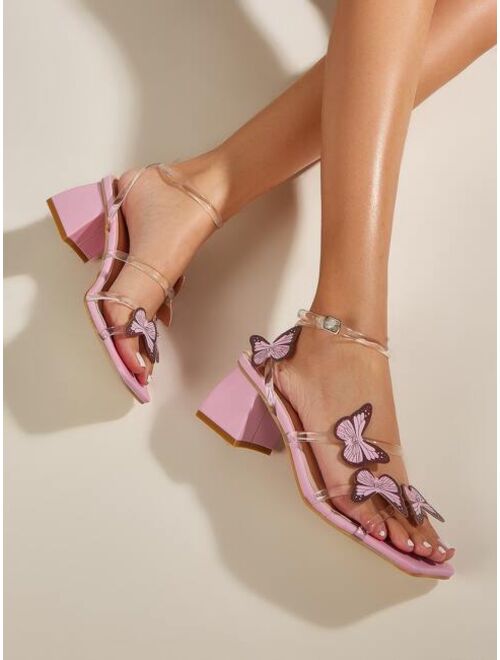 Shein Butterfly Decor Chunky Heeled Ankle Strap Sandals