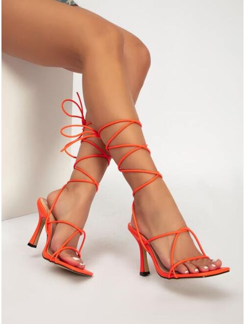 Shein Tie Leg Detail Stiletto Heeled Strappy Sandals