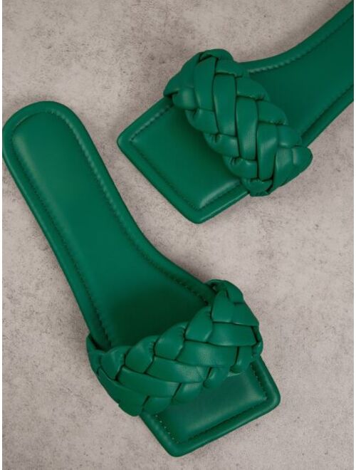 Shein Vegan Leather Square Toe Slip On Sandals