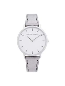 Women's Stainless Steel Quartz Watch with Leather Calfskin Strap, Grey, 16 (Model: 2200366)