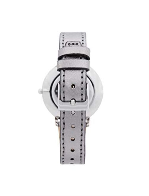 Rebecca Minkoff Women's Stainless Steel Quartz Watch with Leather Calfskin Strap, Grey, 16 (Model: 2200366)