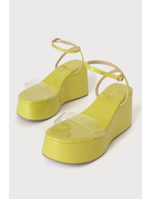 Lulus Lungo Lime Patent Ankle Strap Platform Sandals