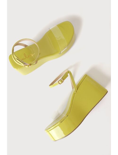 Lulus Lungo Lime Patent Ankle Strap Platform Sandals