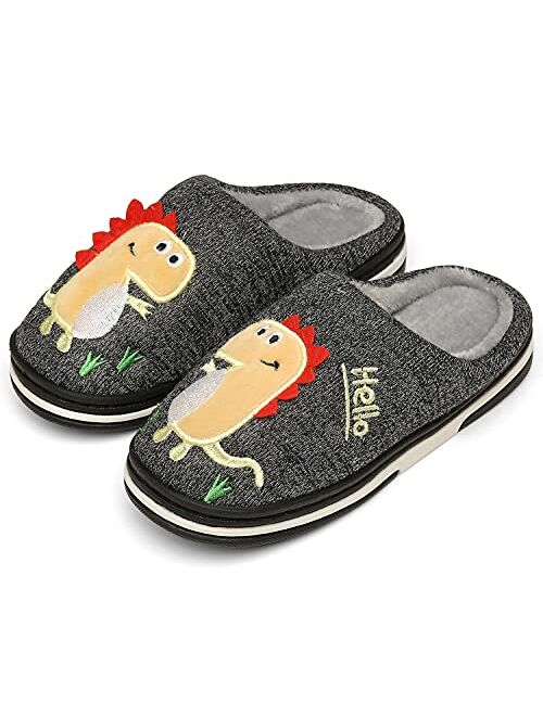INMINPIN Boys Girls Cozy House Slippers Warm Plush Winter Cotton Slipper Kids Cute Dinosaur Indoor Shoes Non-Slip