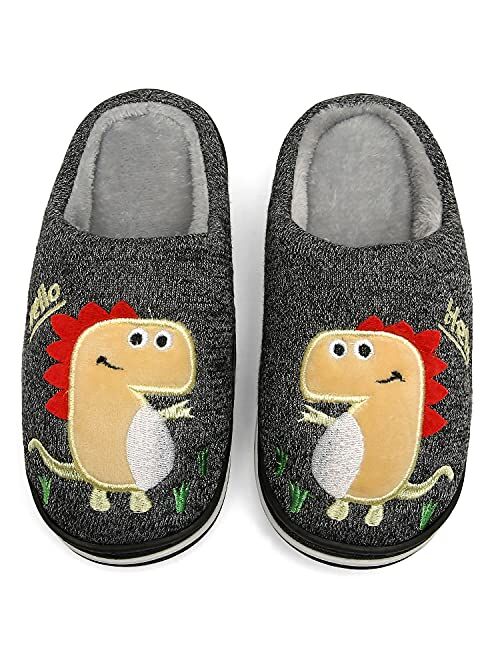 INMINPIN Boys Girls Cozy House Slippers Warm Plush Winter Cotton Slipper Kids Cute Dinosaur Indoor Shoes Non-Slip