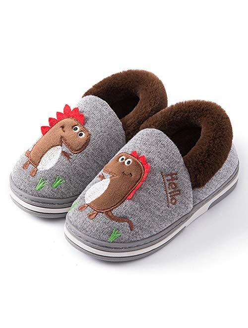 Dody Dinosaur Indoor Shoes Girls Boys Slippers Warm Dinosaur House Cute and Cozy Plush Winter Cotton House Anti-Slip Shoes